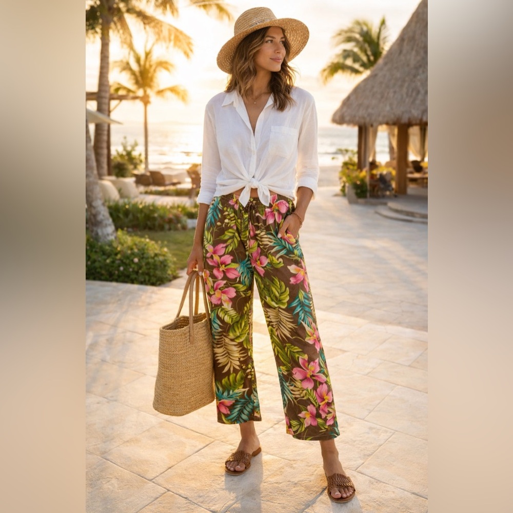 Tropical Silk Resort Pants | Wide Leg Drawstring · Bamboo Traders